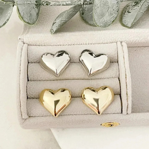 Jewelry - 925 Sterling Silver Heart Stud Earrings Large Heart Earrings Heart Studs